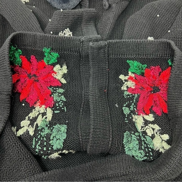 Victoria Jones Embellished Poinsettia Snow Flake Cardigan Removable Fur Collar M - Picture 13 of 14